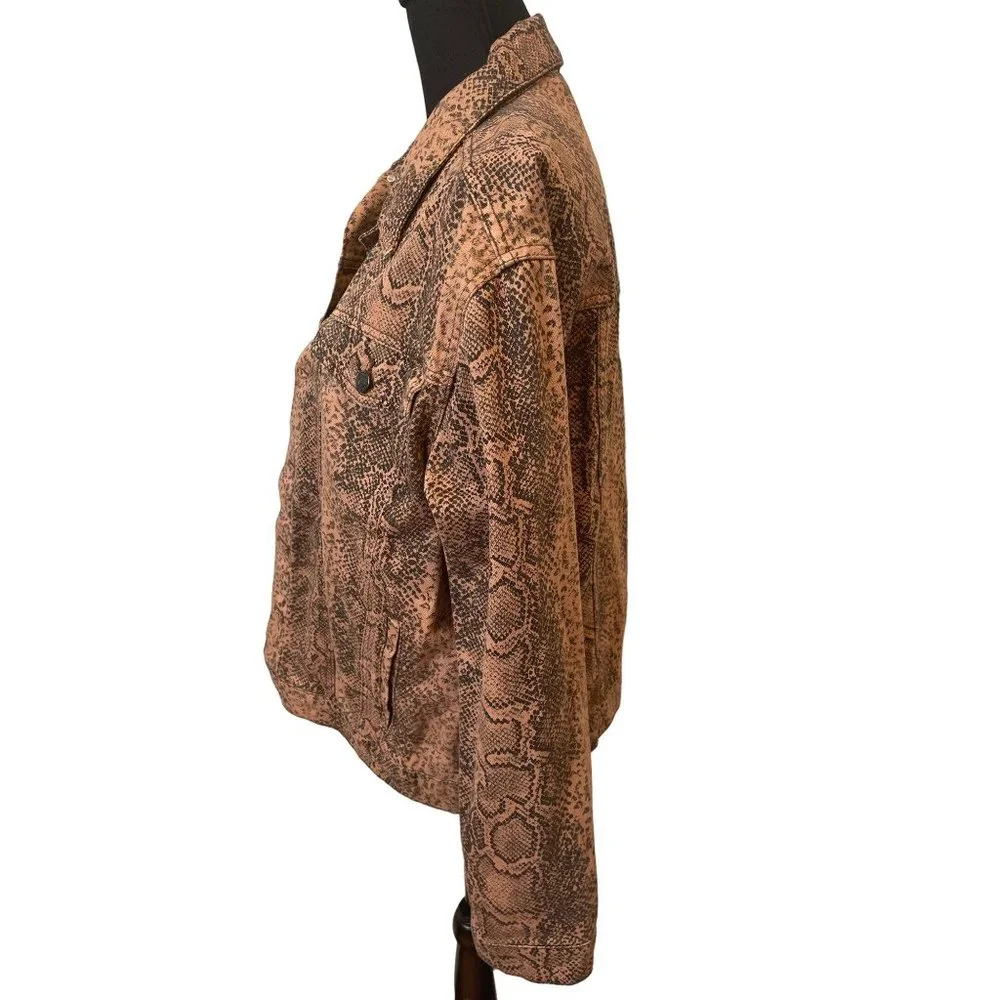 Free People Brown Snake-Print Jean Jacket - Picture 3 of 7